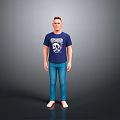 Man Wearing Marvel T shirt With Skull Graphic Blue Jeans And Sandals
