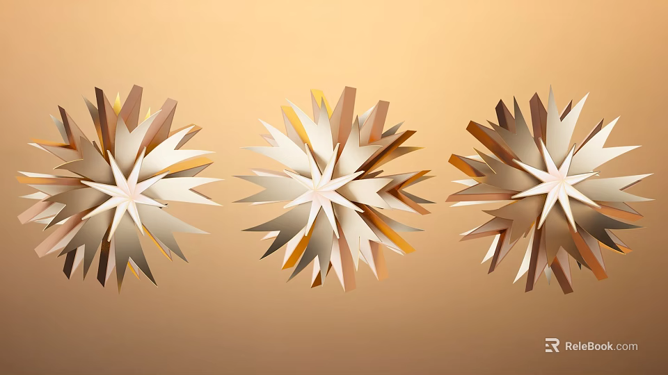 Star Shaped Art Installation With Gold White Brown Elements On Beige Background 3d model 
