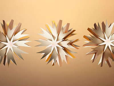 Star Shaped Art Installation With Gold White Brown Elements On Beige Background 3d model