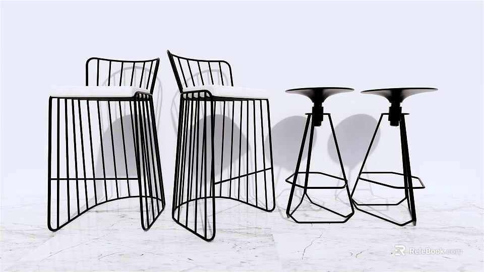 Stylish Modern Bar Stools With Geometric Metal Frames And High Leg Structure 3d model