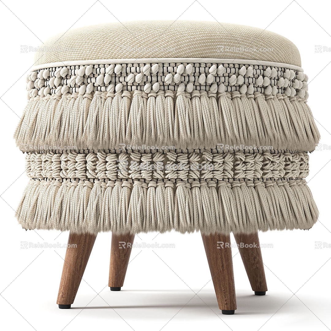 Silent Foot Stool Fabric Tassel Decorative Footstool 3d model