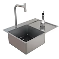 Modern Kitchen Faucet with Stainless Steel Sink and Oil Bottle in Home Kitchen