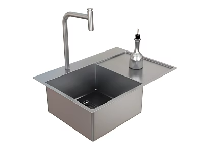 Modern Kitchen Faucet with Stainless Steel Sink and Oil Bottle in Home Kitchen 3d model