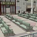 Modern Station Interior With Bench Seats Columns Tile Floor And Information Board