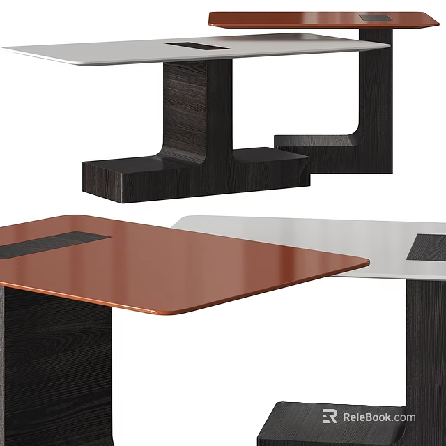 Modern Sofa Coffee Table Set With Brown Tabletop And Black Wooden Base 3d model 