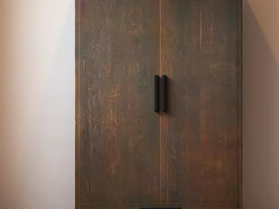Modern Wardrobe Interior Design With Double Doors Black Handles And Wooden Texture 3d model