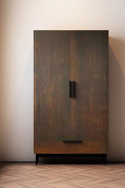Modern Wardrobe Interior Design With Double Doors Black Handles And Wooden Texture 3d model
