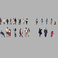Group of People with Various Poses Different Clothing Styles Standing Walking Interacting