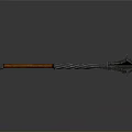 Medieval Fantasy Weapon with Wooden Handle and Ornate Metal Spiked Head Detailed Carvings