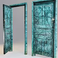 Teal Green Vintage Wooden Swing Doors With Distressed Panel And Classic Design