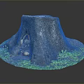 Wooden Stone Tree Stump Decorative Piece With Hollow Opening And Surrounding Green Grass