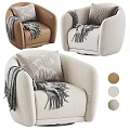 Comfortable Beige Single Sofa with Plush Fabric Geometric Pattern Pillow and Gray Throw Blanket