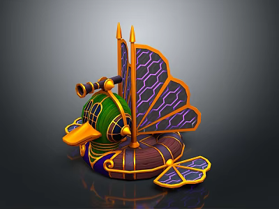 Cosmic Themed Spacecraft Design With Telescope Feature Vibrant Green Purple Yellow Accents Astronomical Wing Structure 3d model