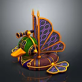 Cosmic Themed Spacecraft Design With Telescope Feature Vibrant Green Purple Yellow Accents Astronomical Wing Structure