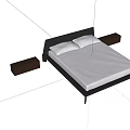 Modern Double Bed With Black Frame White Mattress And Two Nightstands