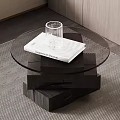 Modern Side Table With Transparent Glass Top Dark Wooden Base And Book Glass Cup