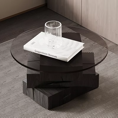 Modern Side Table With Transparent Glass Top Dark Wooden Base And Book Glass Cup 3d model