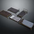 Simple Metal And Wooden Frame Beds With Brown Gray Mattress Covers