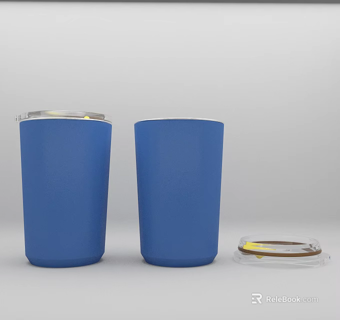 Two Blue Cups With Secure Lids And Clear Cover Accessory 3d model 