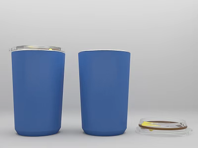 Two Blue Cups With Secure Lids And Clear Cover Accessory 3d model