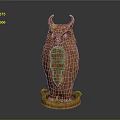 Intricate Wooden Owl Sculpture With Horns And Decorative Base On