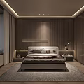 Elegant Modern Bedroom Interior With Lined Headboard Wall Nightstands Table Lamps And Soft Rug