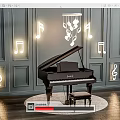Musical Instruments Art Supplies Black Piano With Illuminated Music Notes Round Rug And Wooden Floor