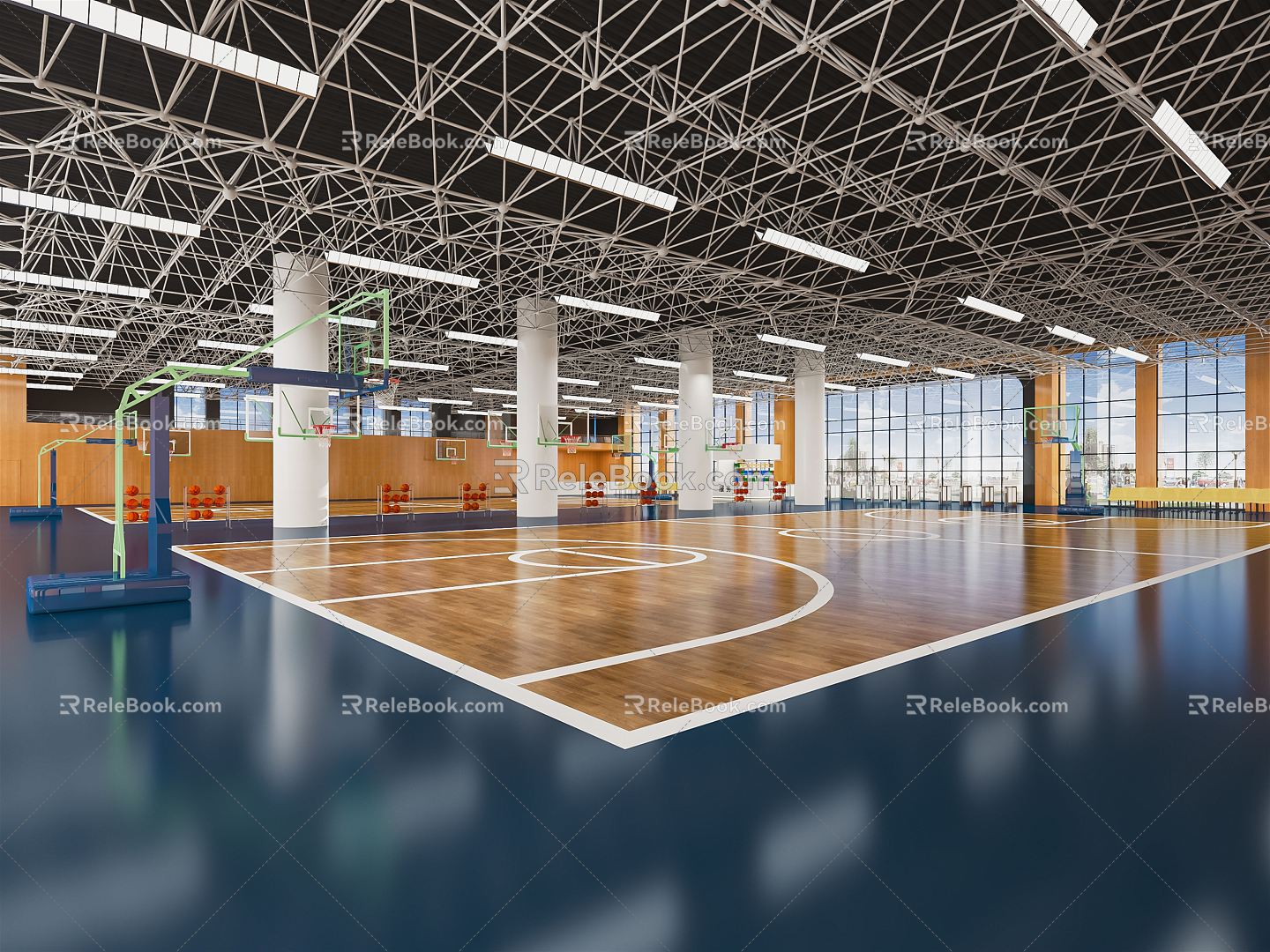 Modern Basketball Gymnasium Sports Stadium Basketball Rack Basket Basketball Game Stadium 3d model