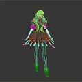 Woman in Black Outfit With Purple Gold Accents Long Gloves And Decorative Boots