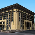 Classical Style Office Building With Beige Exterior Dark Brown Roof And Columns Portico