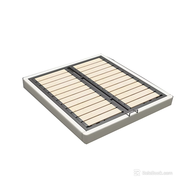 Sturdy Double Bed Frame With Wooden Slats And Metal Support Structure 3d model