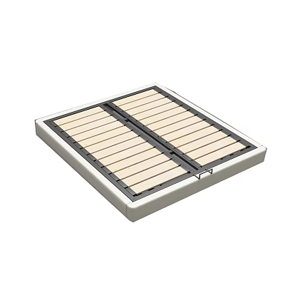 Sturdy Double Bed Frame With Wooden Slats And Metal Support Structure 3d model