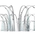 Artistic Fountain Design With Curved Stem Like Structures And Cascading Water Streams