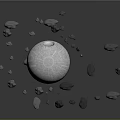 Yellow And White Spacecraft Exploring Planetary Surface With Gray Clouds In Space