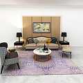 Elegant Sofa Coffee Table Set With Throw Pillows Side Tables Table Lamps And Patterned Rug 3d model