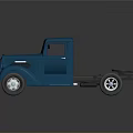 Blue Vintage Truck Model with Detailed Trailer Chassis and Classic Design Features
