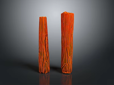 Two Stylish Orange Wood Grain Decorative Pillars For Modern Home Living 3d model