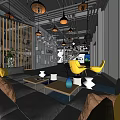 Modern Front Desk Reception Area With Gray Sofa Yellow Chairs And Pendant Lights