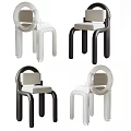Modern Single Chair With Curved Frame And Circular Backrest In Black White Colors