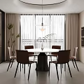 Modern Restaurant Interior Design With Round Dining Table Brown Chairs Pendant Light And Large Windows