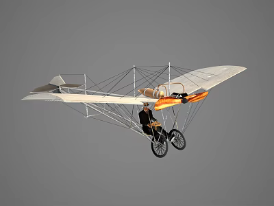 Vintage Passenger Airplane With Large White Wings And Metal Frame Structure 3d model