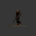Game Character Standing In Mechanical Armor With Helmet Light Large Drill And Stone Slab Base