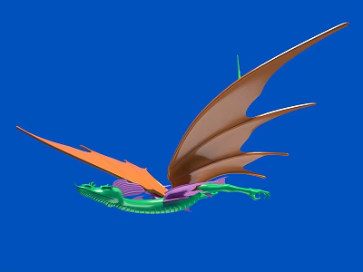 Colorful Flying Dragon With Large Wings And Vibrant Colors On Blue Background 3d model