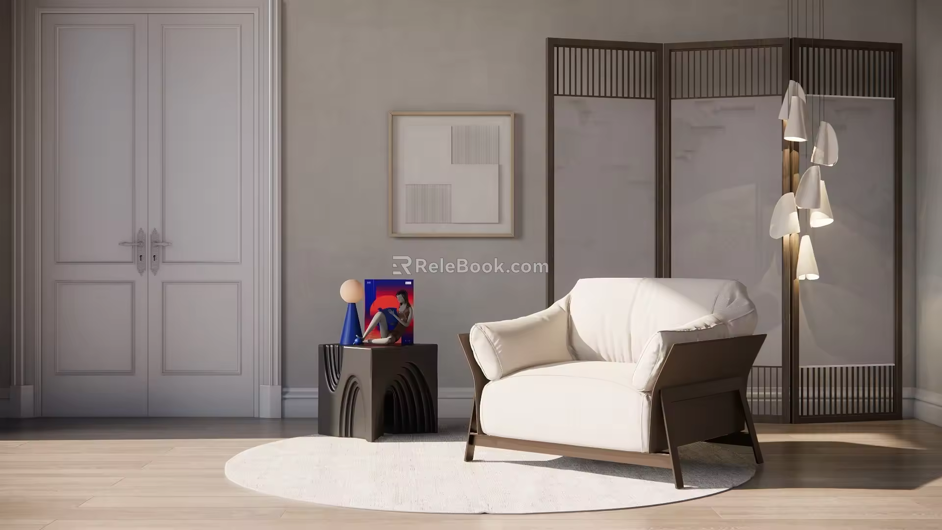 Modern Single-person Sofa Single-person Casual Sofa Side-screen Chandelier Combination 3d model