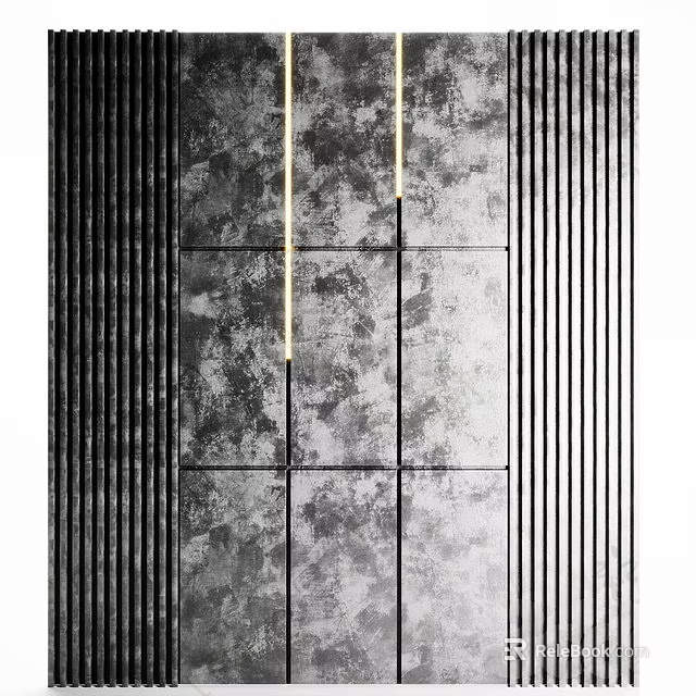 Modern Luxury Background Wall With Textured Panels And Vertical Metal Accents 3d model 