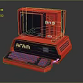 Retro Red Computer Desktop With ARAM Console Monitor And Keyboard