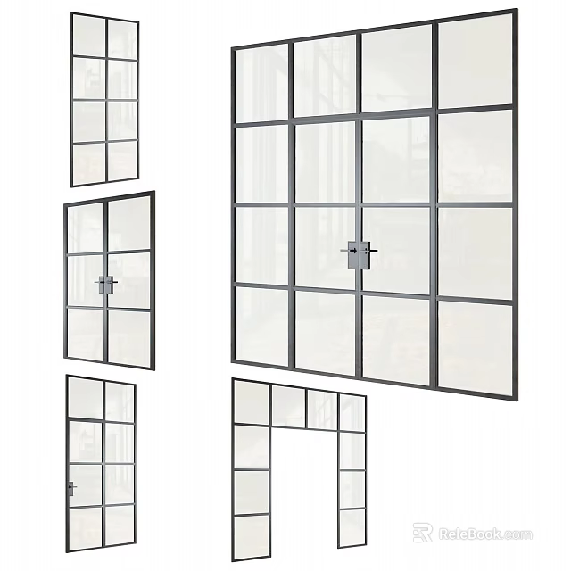Modern Double Doors Design With Glass Panels And Black Frames For Home Interior 3d model 