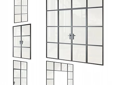 Modern Double Doors Design With Glass Panels And Black Frames For Home Interior 3d model
