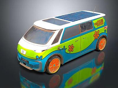 Colorful Solar Powered Van With Flower Decals And Vibrant Exterior Design Accents 3d model