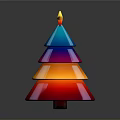 Vibrant Colorful Layered Christmas Tree Shaped Candle With Bright Flame